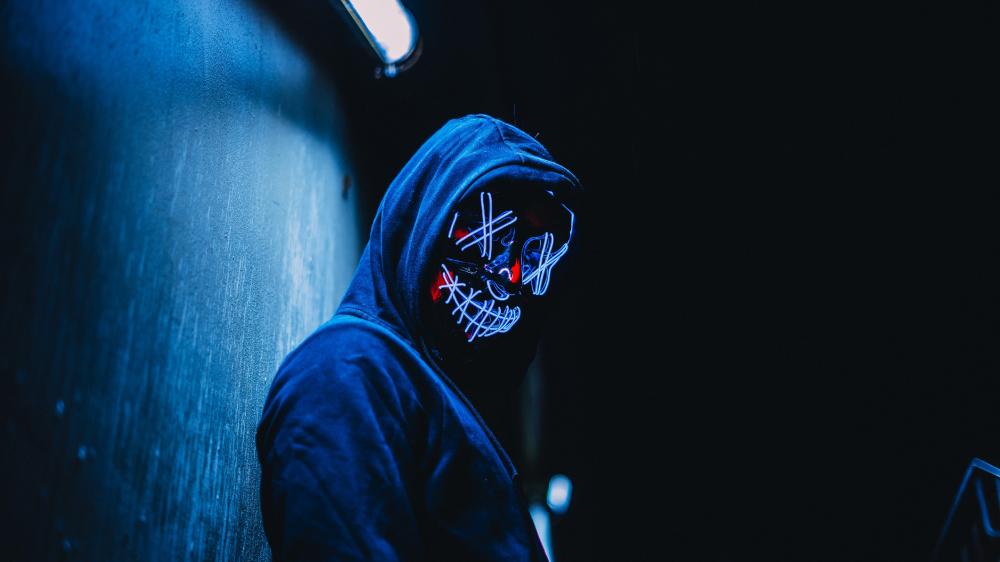 Blue neon masked guy wallpaper