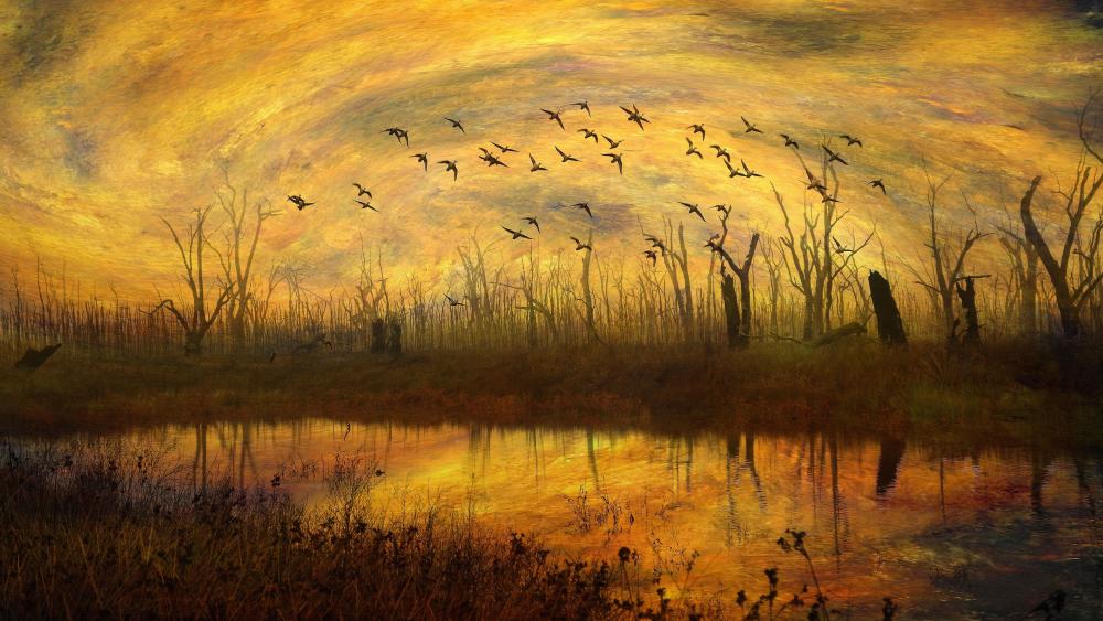 Autumn scenery painting art wallpaper