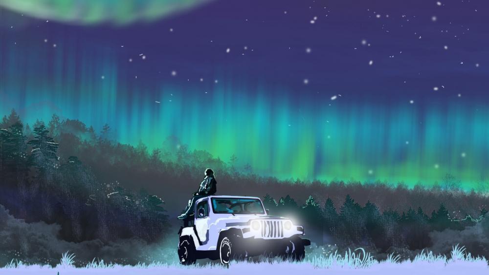 Polar lights fantasy art wallpaper