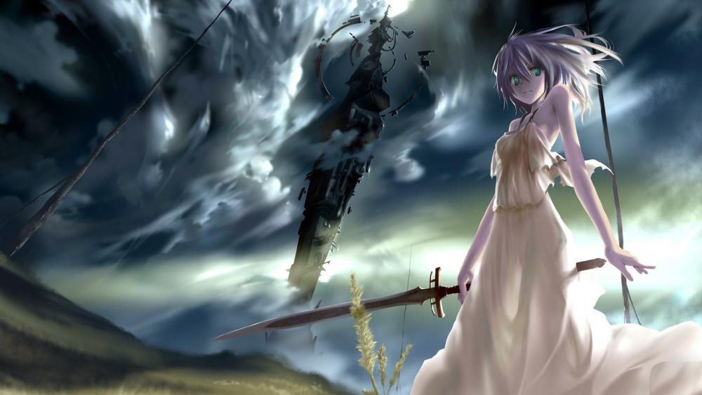 Psycho anime girl with sword wallpaper