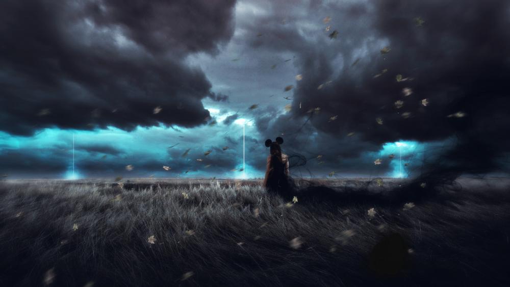Girl on a big Storm wallpaper