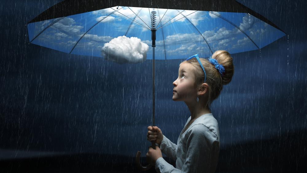 Little girl with umbrella Surrealist Art wallpaper