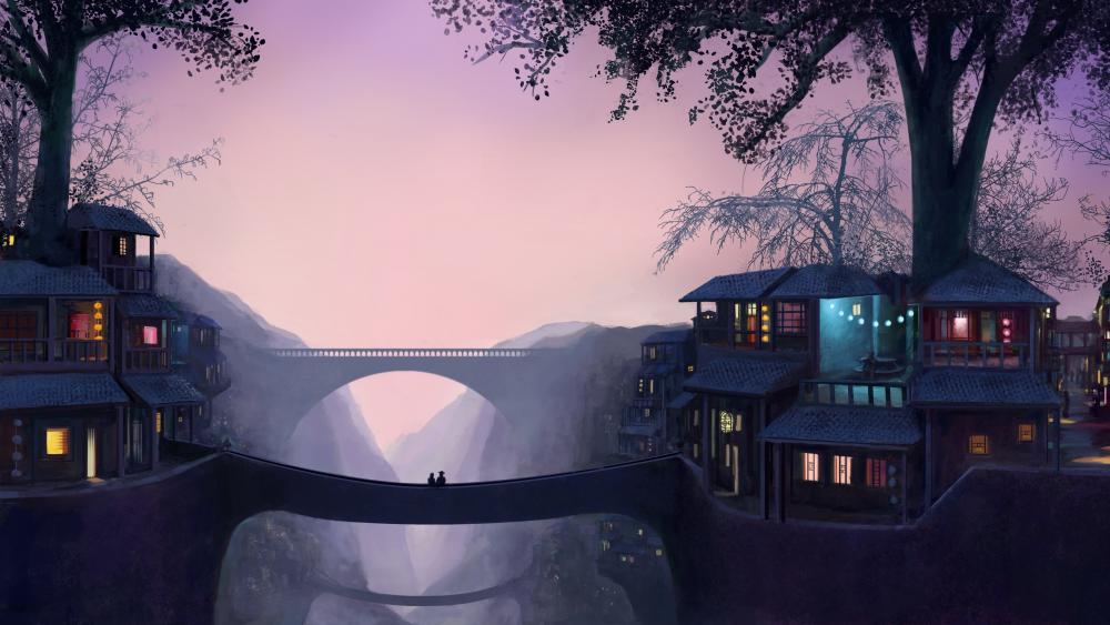Oriental bridge wallpaper