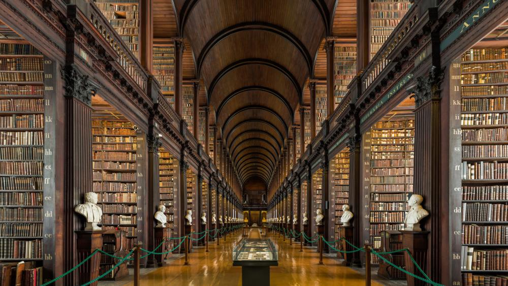 The Long Room of the Old Library at Trinity College Dublin wallpaper
