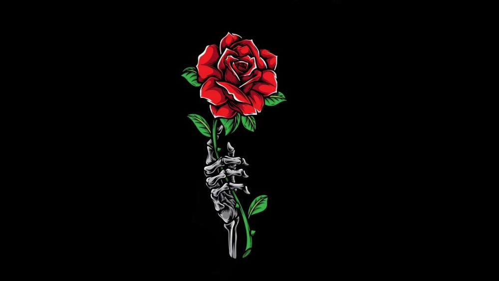 A skeleton gives me a rose wallpaper