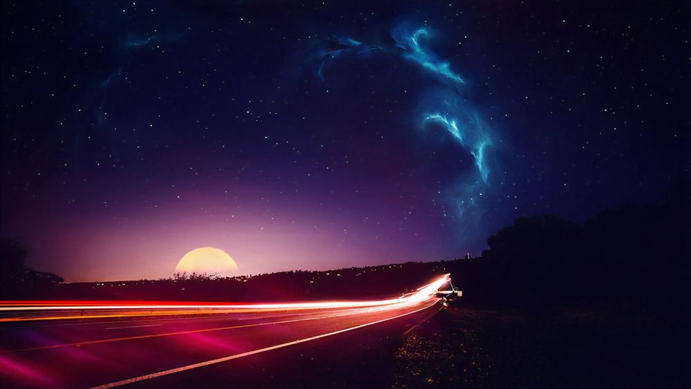 Light trails on the road photo manipulation wallpaper