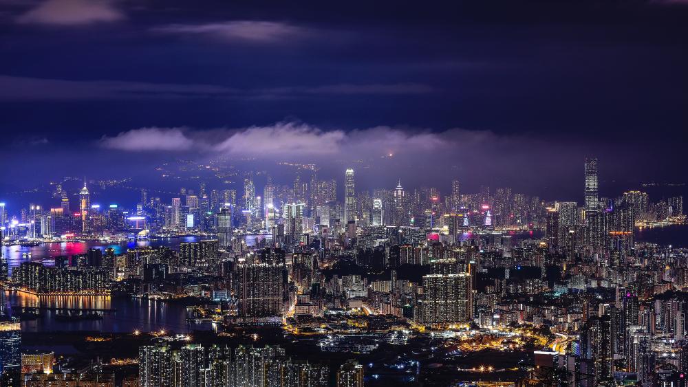 Hong Kong by night wallpaper
