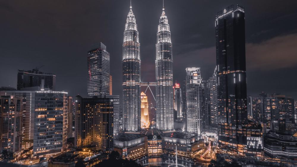 Petronas Twin Towers by night wallpaper