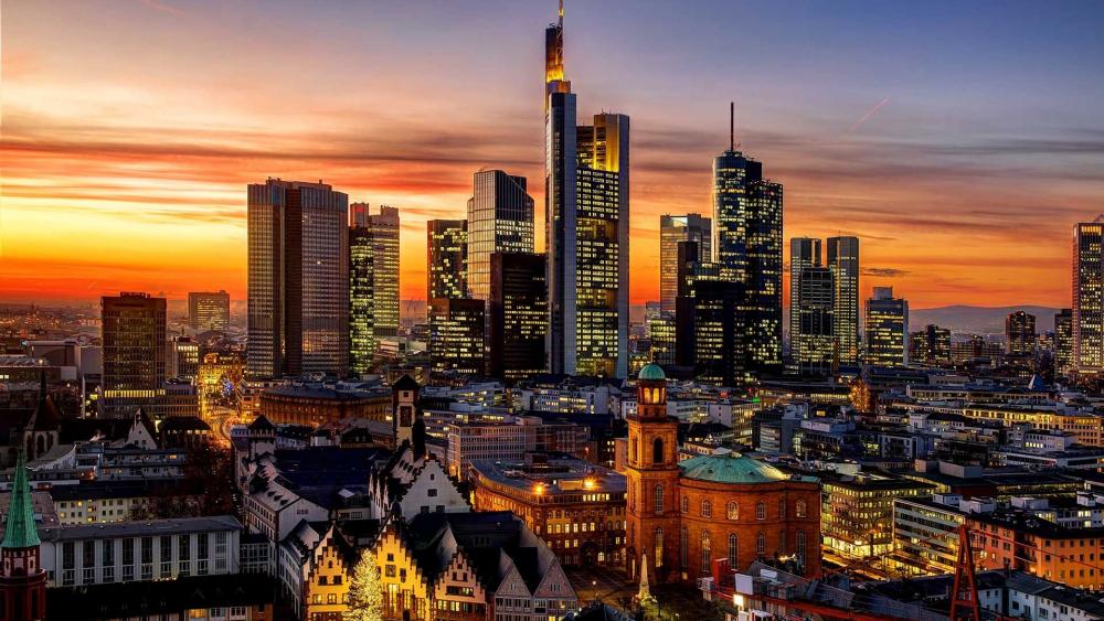 Frankfurt at dusk wallpaper