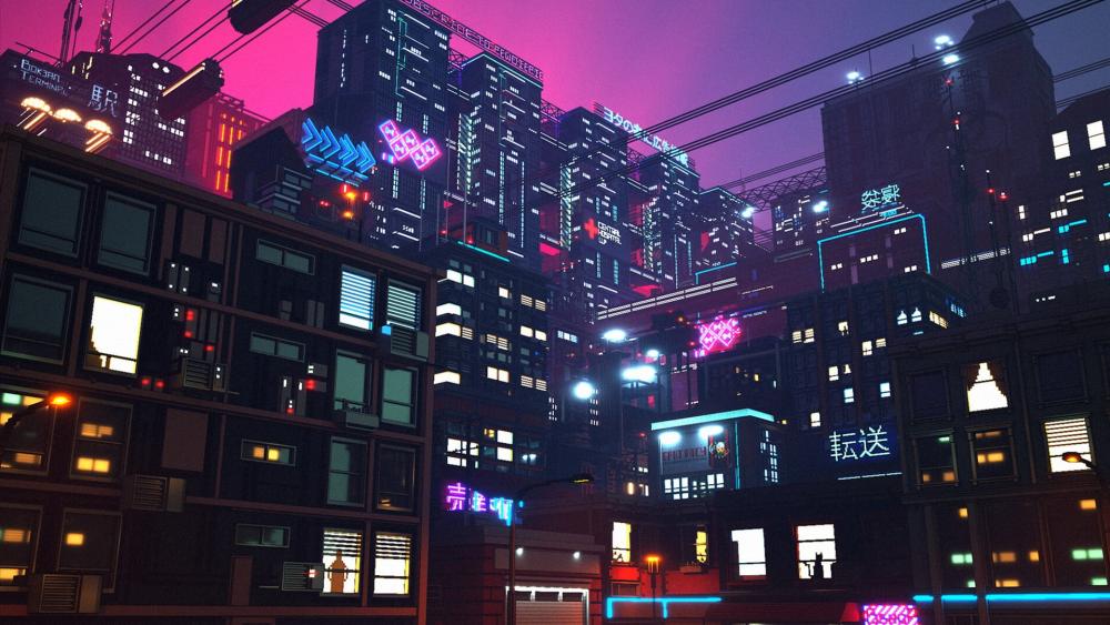 Futuristic city digital art wallpaper