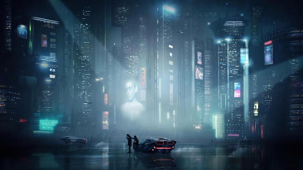 Futuristic city at night concept art wallpaper