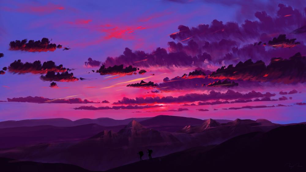 Hiking in the sunset wallpaper