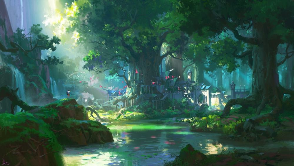 Enchanted Anime Forest Retreat wallpaper
