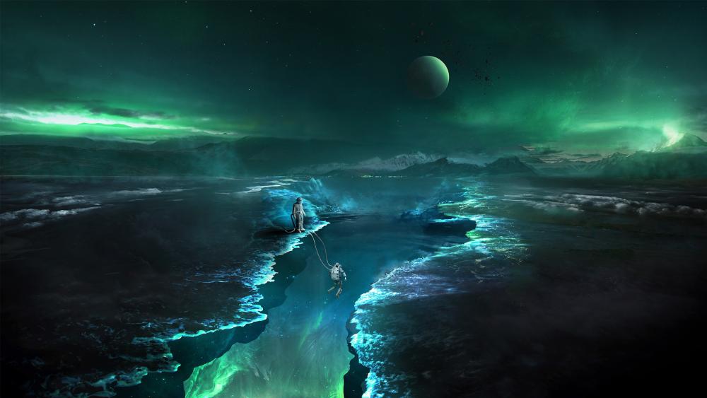 Astronauts on an alien planet wallpaper