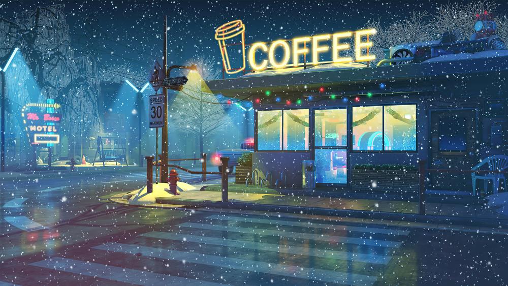 Anime coffee shop wallpaper