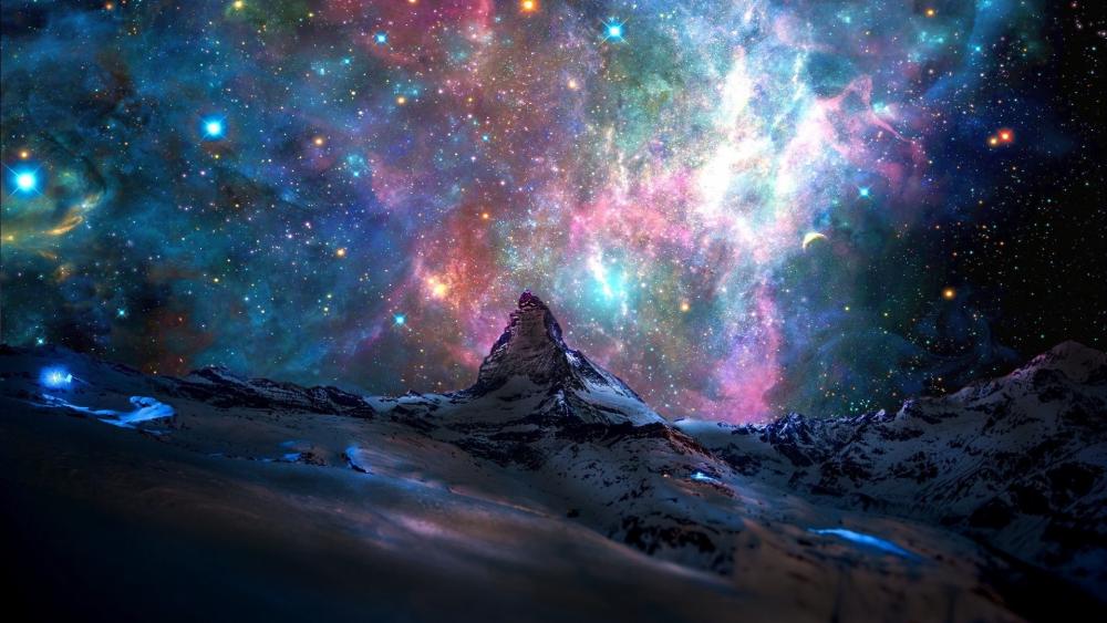 Matterhorn with nebula wallpaper