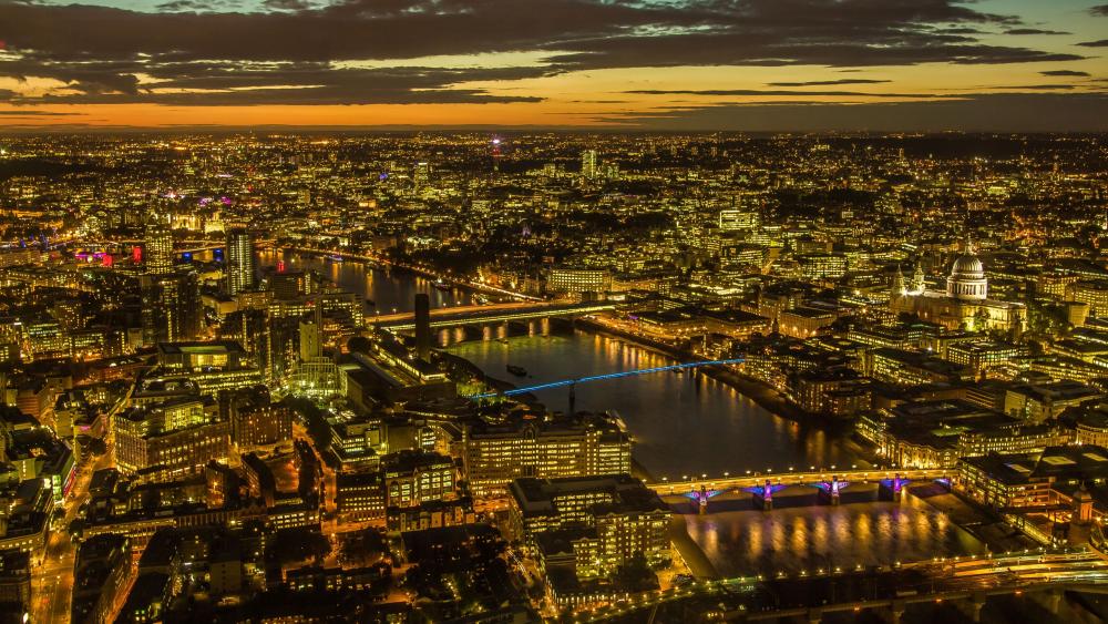 London by night aerial photography wallpaper