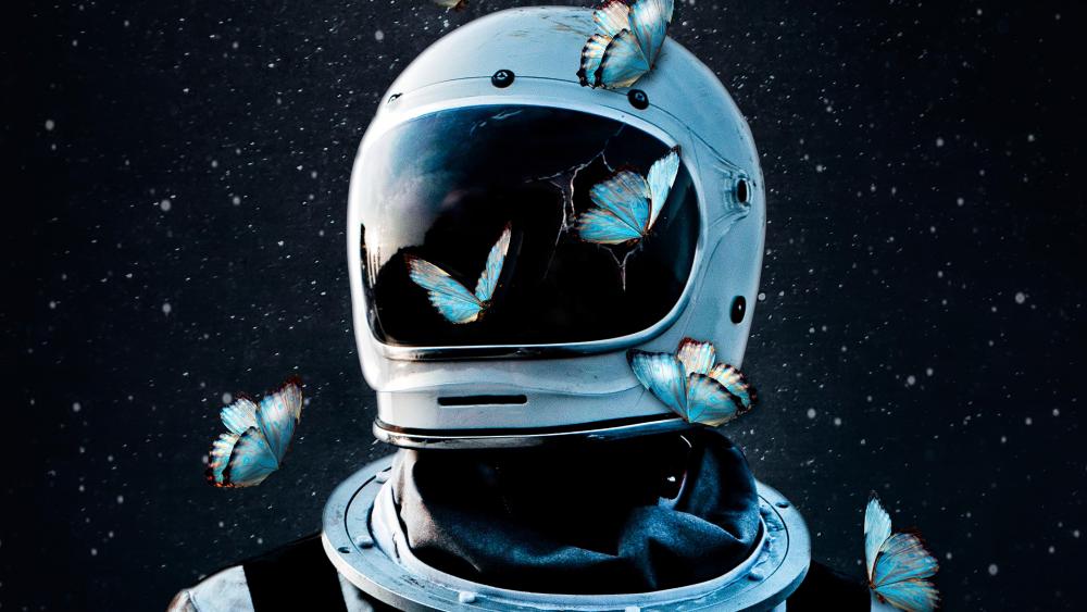 Astronaut with butterflies wallpaper
