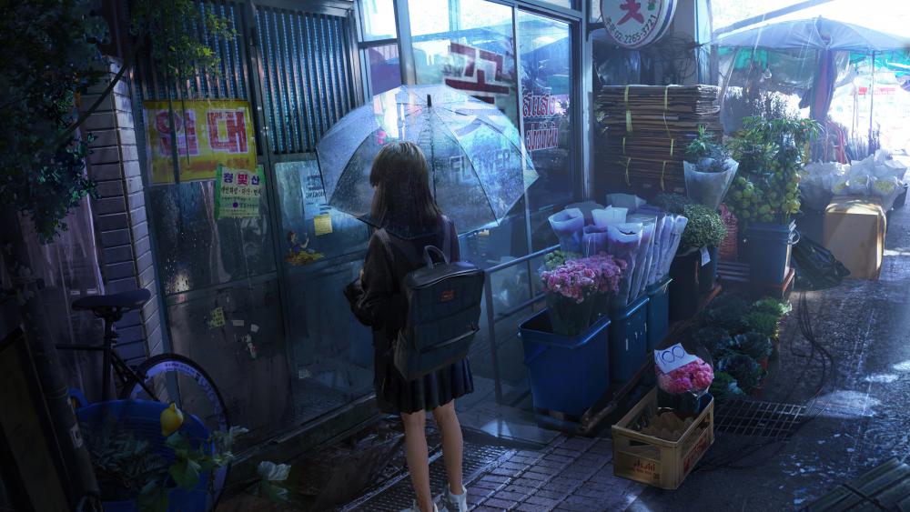 Rainfall girl wallpaper