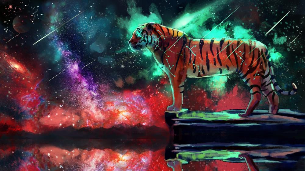 Digital space tiger wallpaper