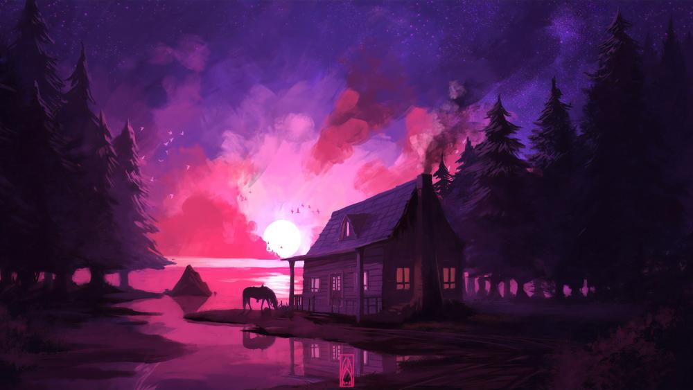 Lakeside house wallpaper