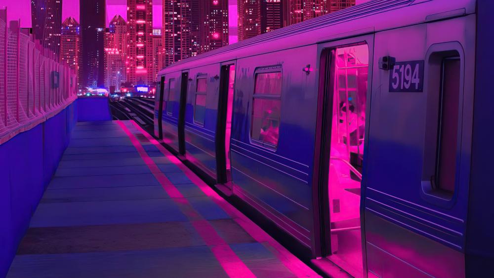 Purple Neon City Train Glide wallpaper