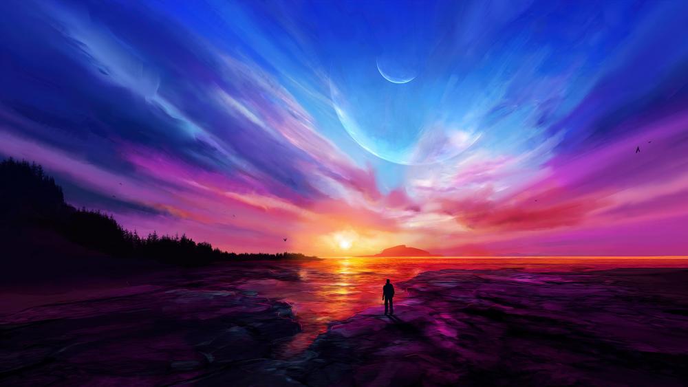 Awesome futuristic sunset wallpaper