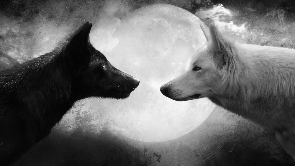 Black and white wolves wallpaper