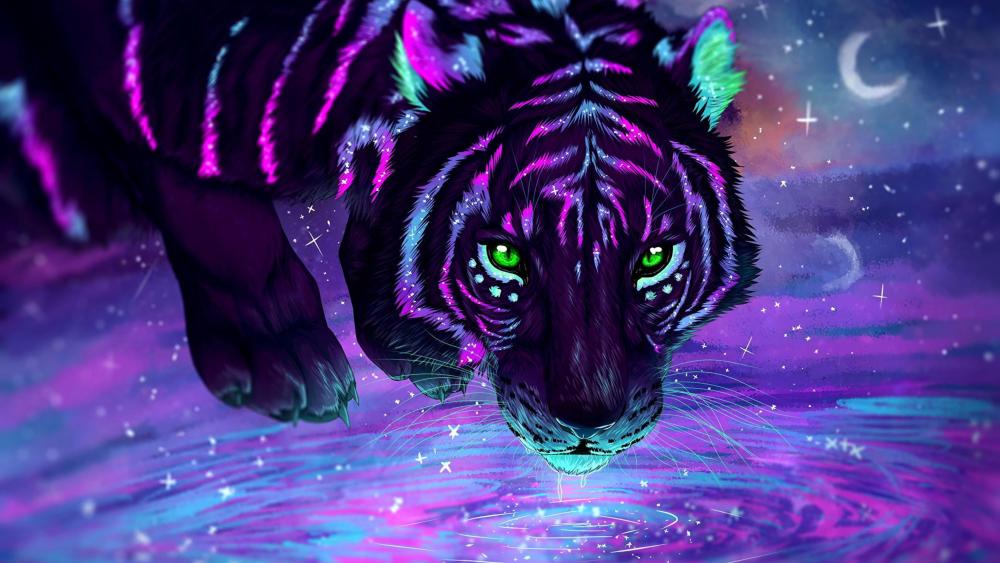 Purple neon tiger wallpaper