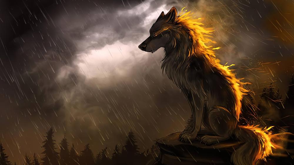Wolf in rain wallpaper
