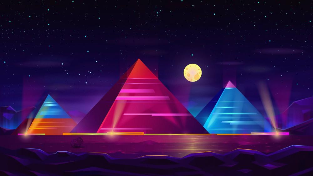 Neon pyramids wallpaper