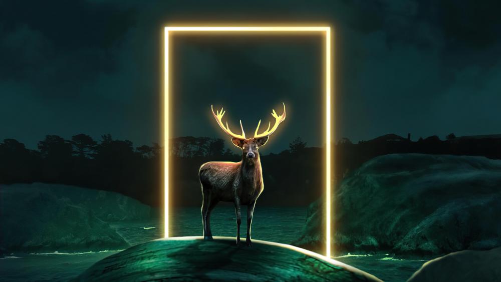 Mystical Deer in Luminous Portal wallpaper