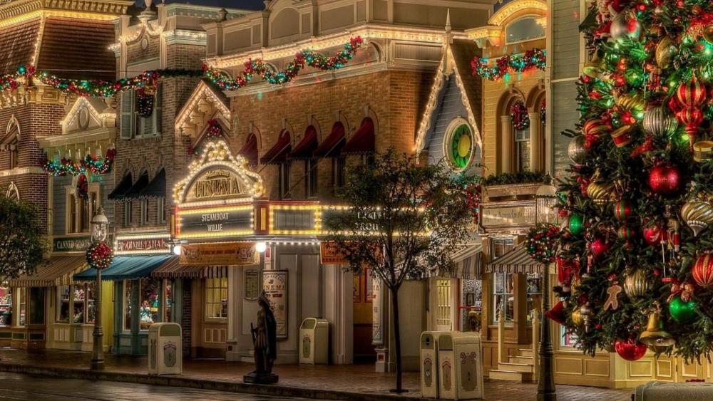 Disneyland Main Street Cinema at Christmas wallpaper