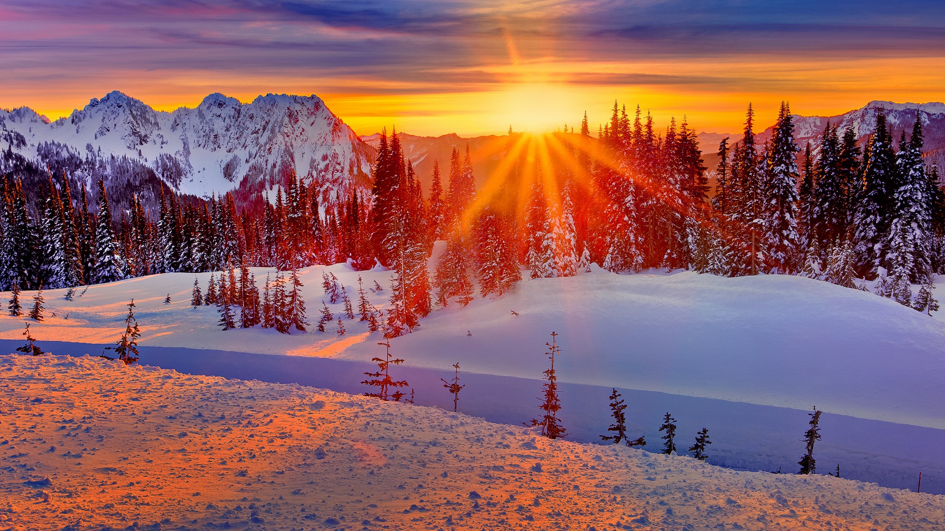 Winter Sunset Over The Mountains Wallpaper - Backiee
