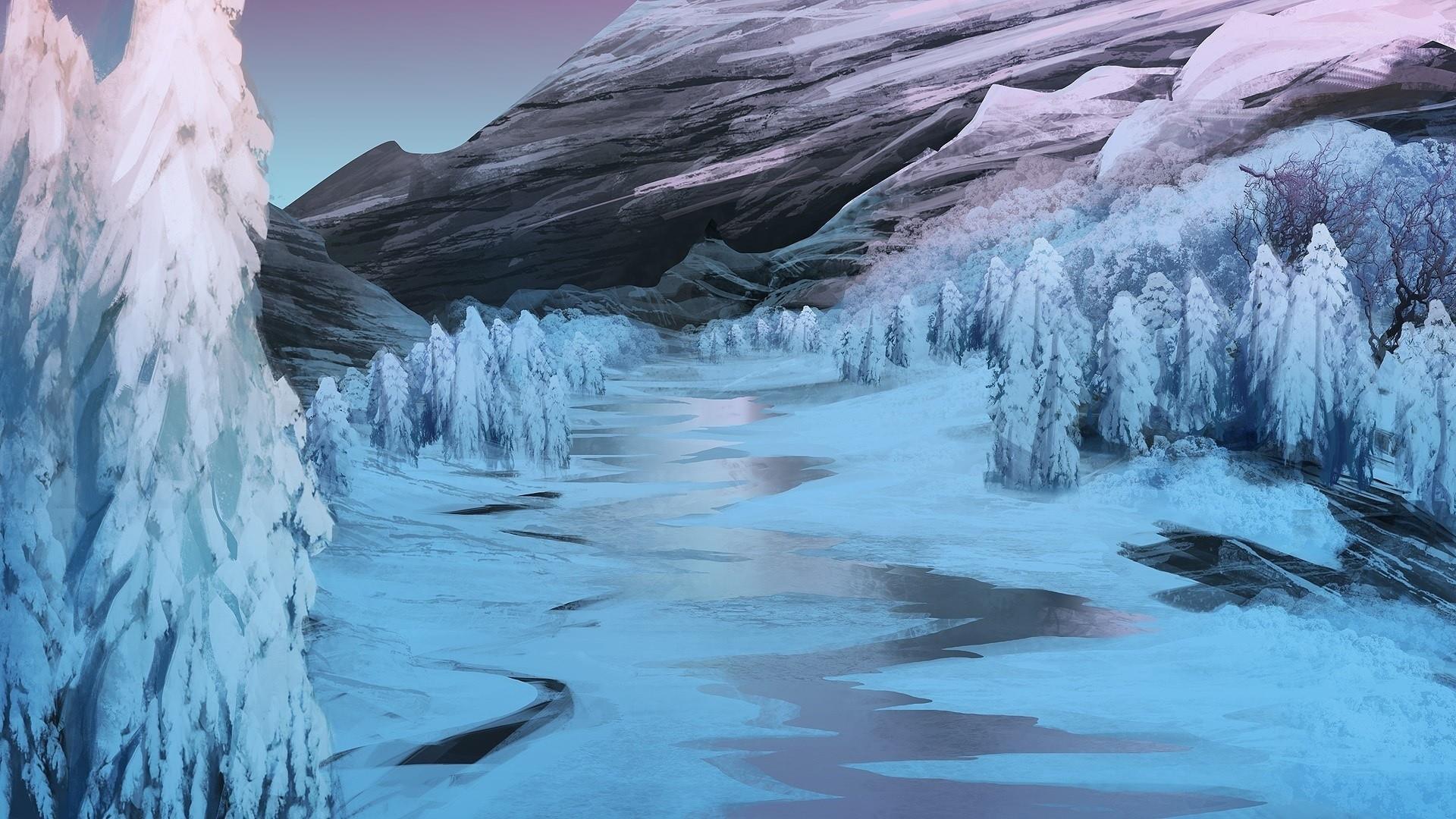 Snowy mountain scenic - Fantasy art wallpaper - backiee