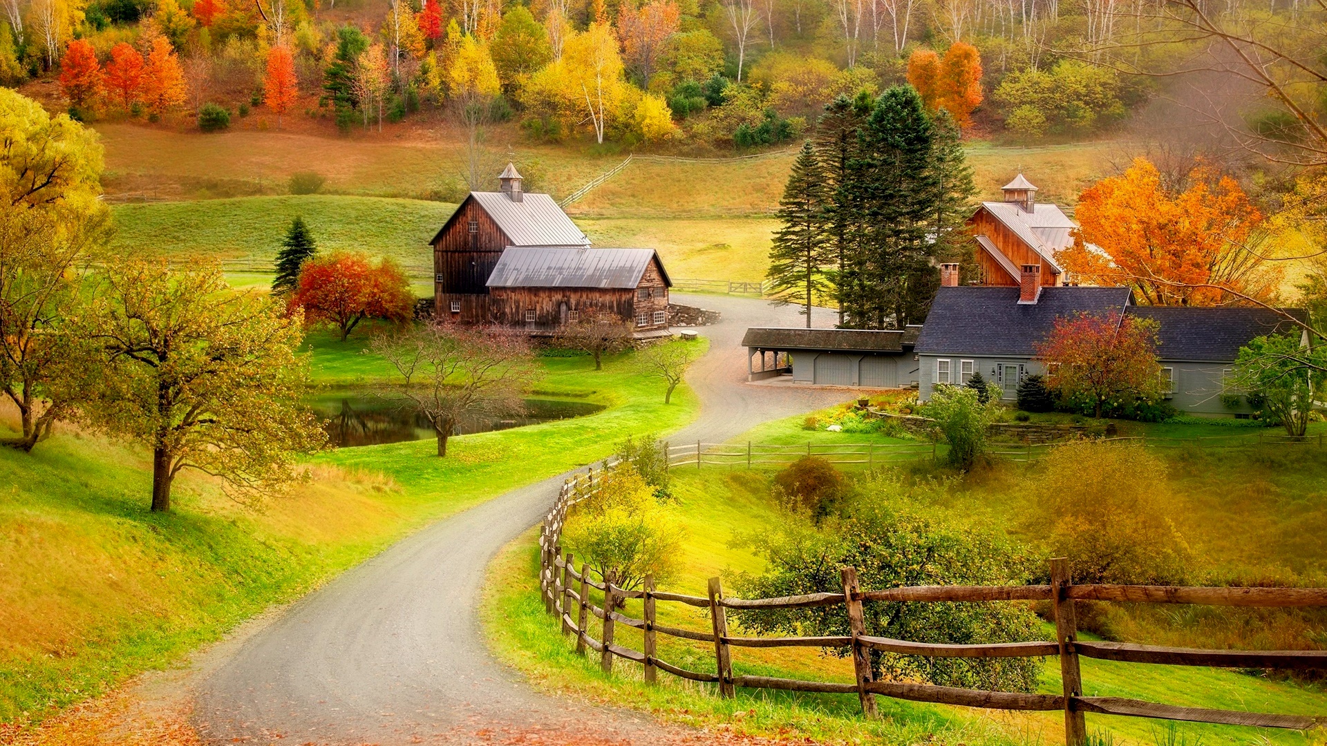 Beautiful autumn  farm  scenery wallpaper  backiee