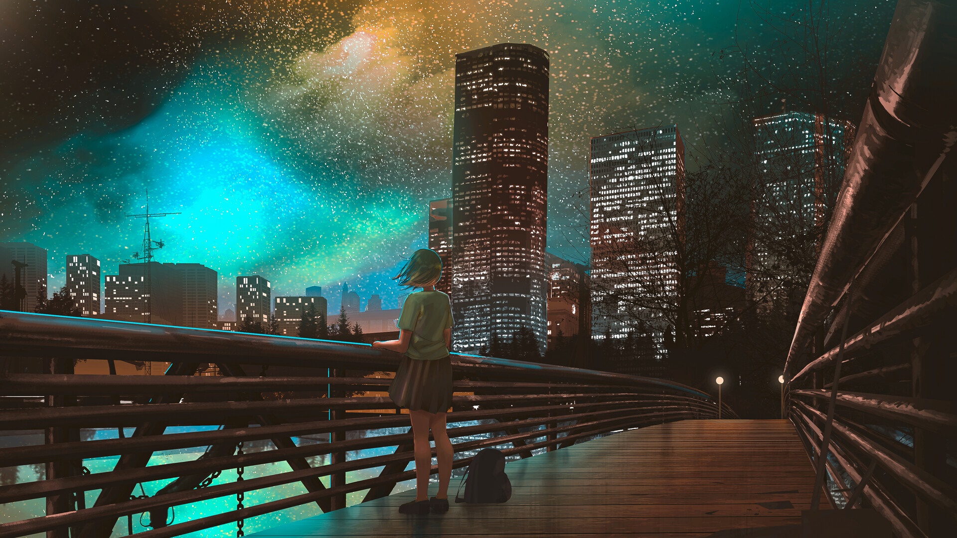 Lone girl in the night  city  anime  art wallpaper backiee