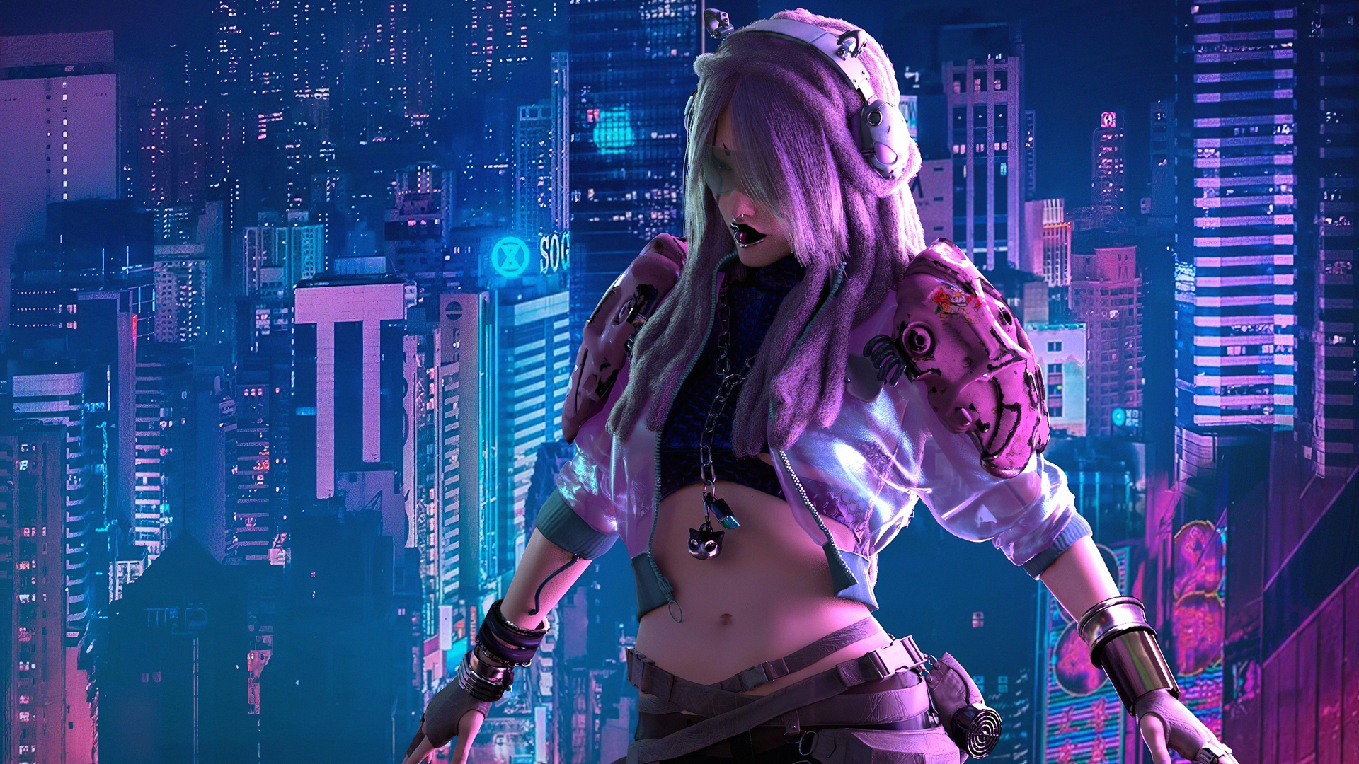 Cyberpunk girl in city - backiee