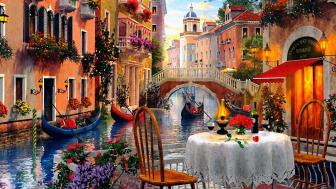 Romantic Venice Scenery Painting Art wallpaper