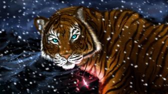 Tiger with glowing red medal wallpaper
