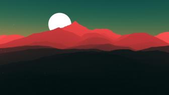 Mountains at full moon minimal landscape wallpaper