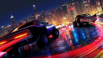 Cars Running In The Night City In The Rain wallpaper