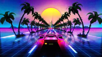 Lamborghini Countach retrowave wallpaper