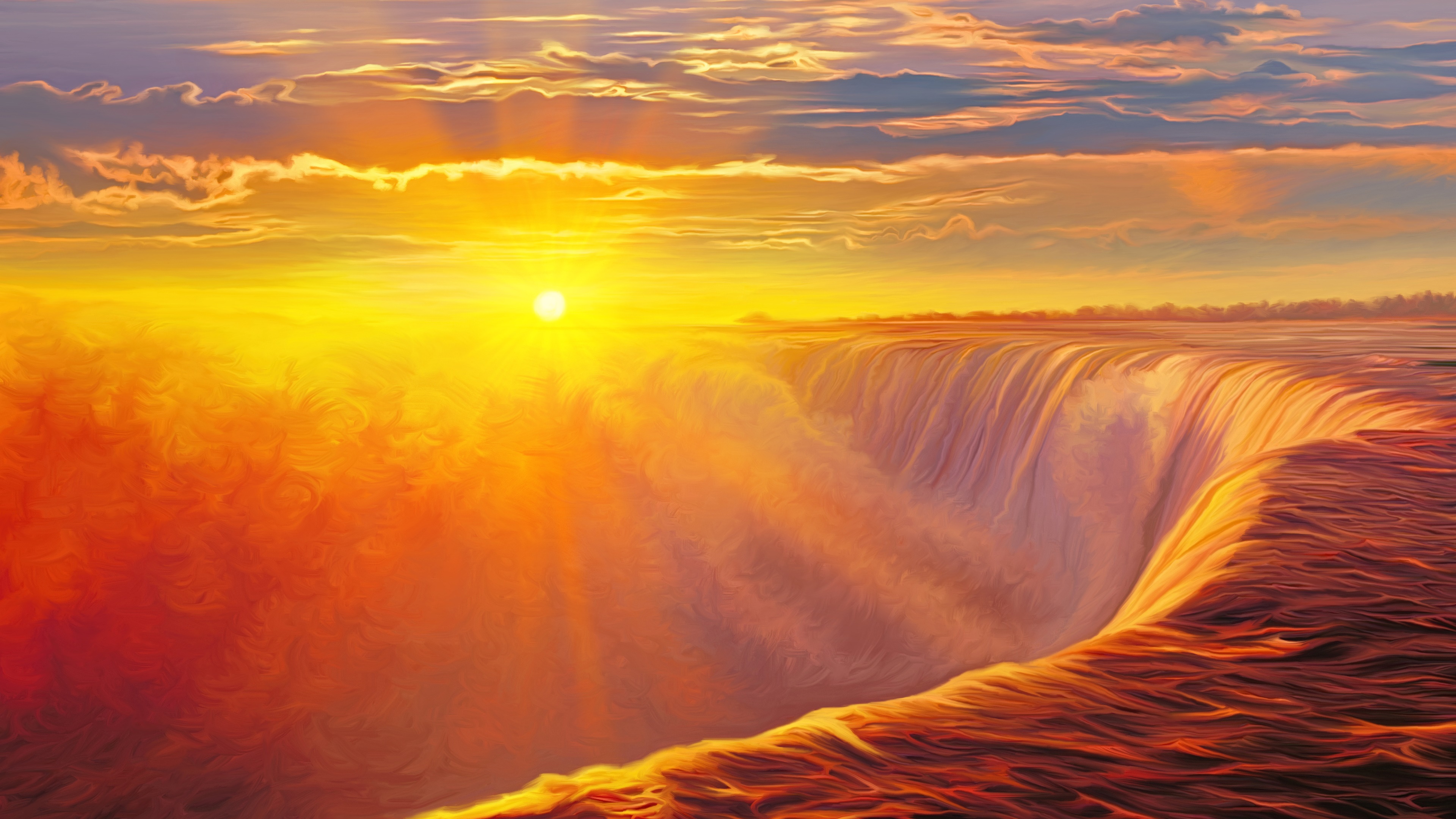 Waterfall in the sunset - Fantasy landscape - backiee