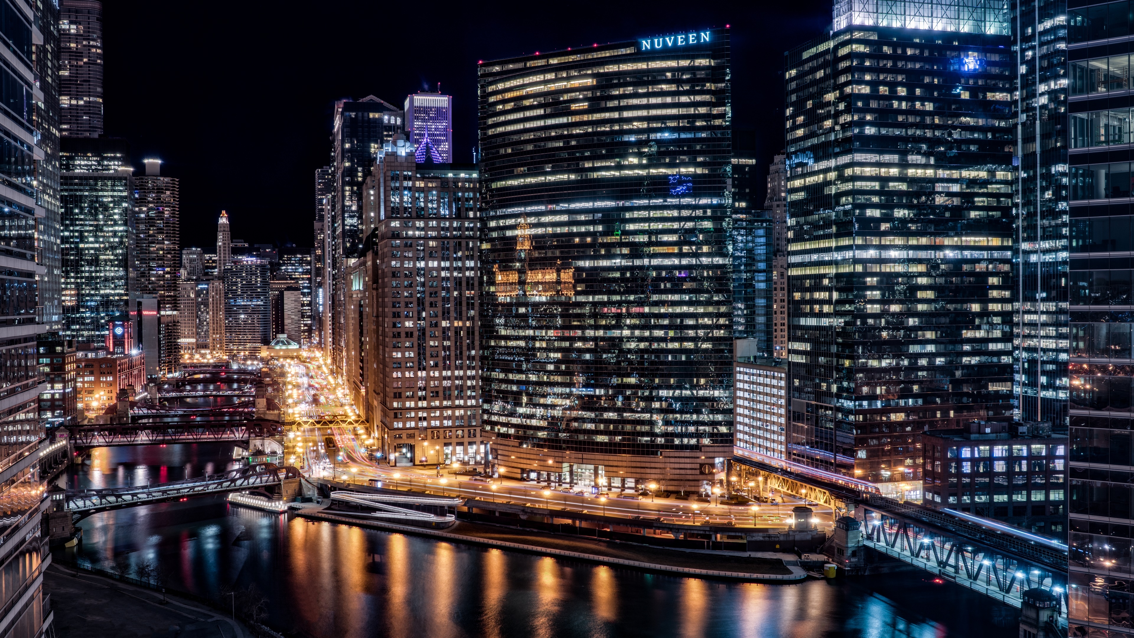 Chicago night city lights wallpaper - backiee