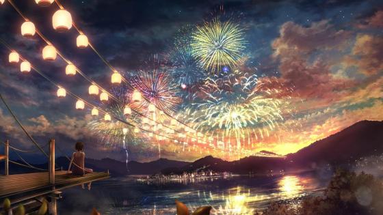 Anime, City, Fireworks, HD wallpaper | Peakpx