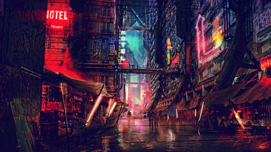 Futuristic cyberpunk anime city - backiee