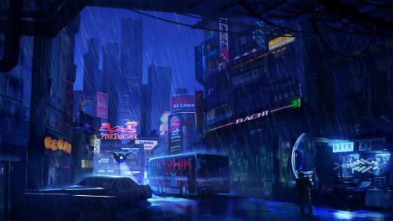 Futuristic cyberpunk anime city - backiee