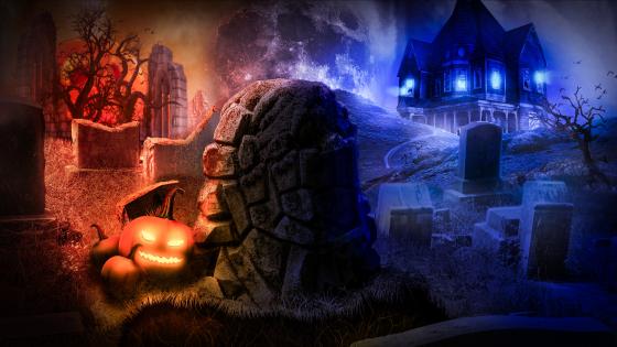 Spooky halloween wallpaper with pumpkin and old house 27807606 Stock Photo  at Vecteezy