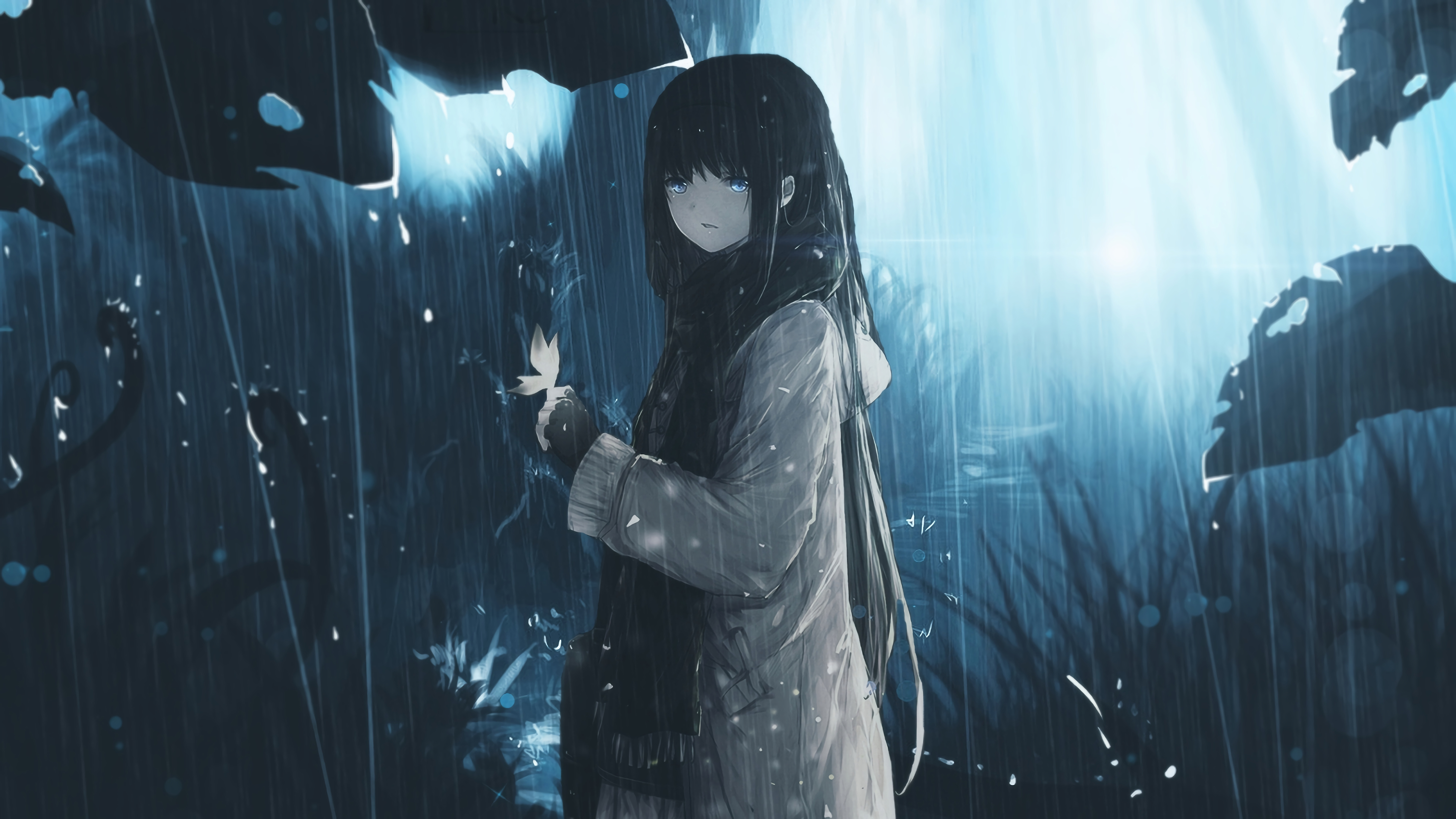 Download 8k Anime Girl In Rain Wallpaper